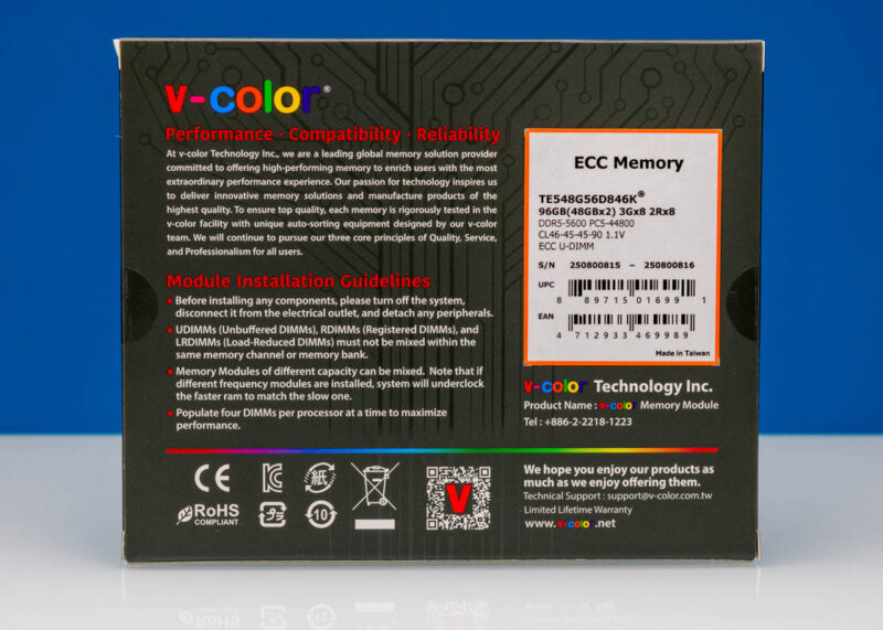 V Color 96GB 48GB X2 3Gx8 2Rx8 DDR5 5600 PC5 44800 ECC UDIMM Kit 2